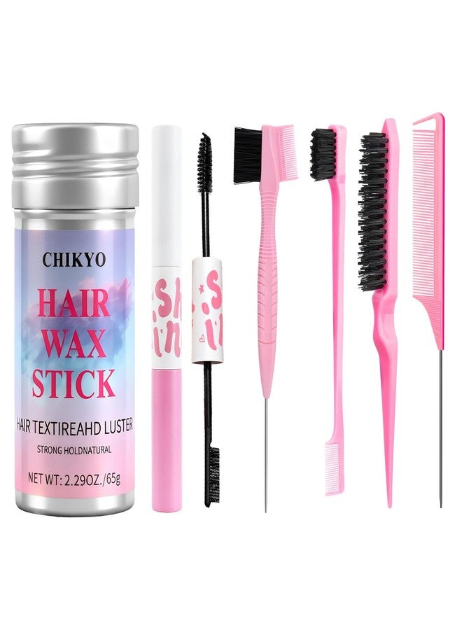 CHIKYO Hair Wax Stick, Edge Control Stick for Baby Hair, Slick Back Hair Brush, Flyaway Control, Edge Brush, Rat Tail Comb, Finishing & Coloring & Cleaning Styling Tools Set for Women, Men, Kids(6PCS) - Image 1